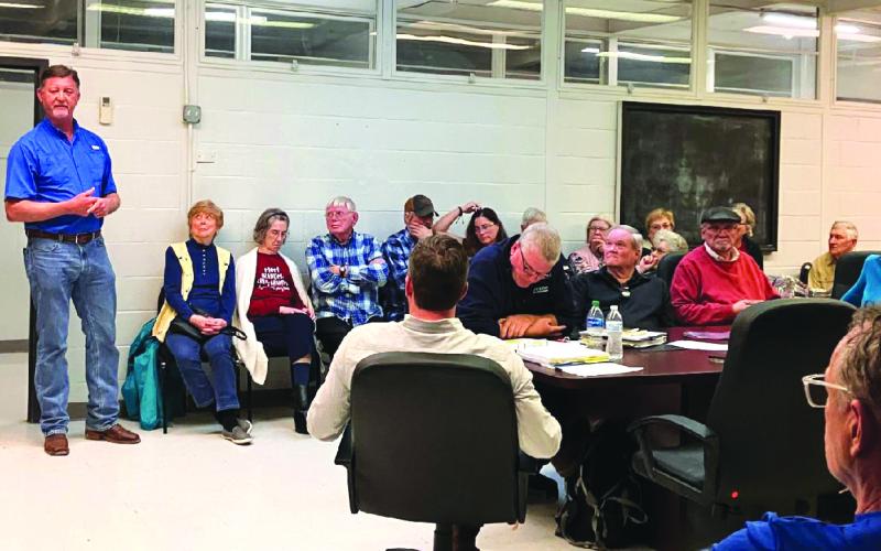 Photo courtesy of Dee Daley. With Clayton Mayor Kurt Cannon standing in front, the room at city hall was filled at the March 2 planning and zoning meeting.