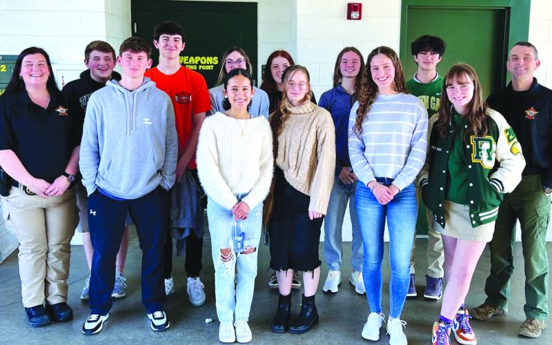 Submitted photo. Pictured (from left) are:  FRONT ROW:  Hayden Deslich, Itzia Vasquez Ramos, Aliye Coker, Georgia “Dani” Prince, Lacie Scott and Chief Deputy Scott Cheek. BACK ROW:  Capt. Beth Darnell, Andrew Whittle, Trent Thompson, Anna Raye Darnell, Savannah Sanchez, Lucy Hood and Sean Zavala.