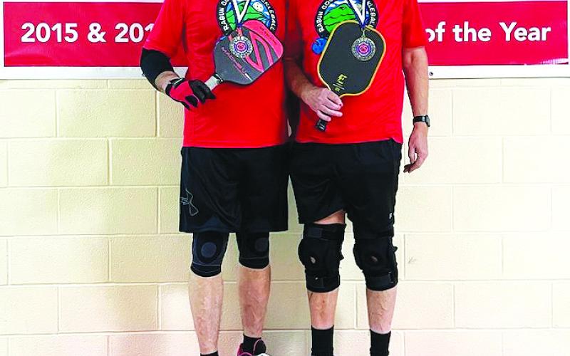Photography by Tribune staff and Rabun County Recreation Department staff. Rabun County Recreation Department Director Roy Quilliams (left) and Danny Burch secured gold at the 4.0 level for men’s doubles from ages 60 to 69.