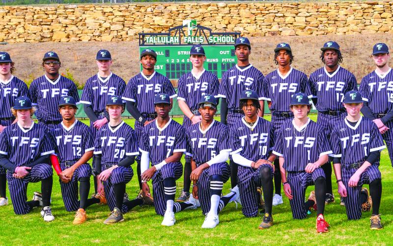 Submitted photo. Members of Tallulah Falls’ varsity baseball team for 2023 are (front row, from left) Chase Pollock, BJ Carver, Wyatt Dorsey, Ashton Roache, Danny Grant, Rohajae Pinder, Dylan Brooks, Andrew Svarka. Back row are (from left) Jackson Carlan, Davante Brown, Tyler Farmer, Frankey Moree, Cole Bonitatibus, Justin Smith, Caden Walker, Zaiden Cox, Hutson Eller. The head coach is Justin Pollock who is asssisted by Kyle Dampier, Daniel Fowler and Nathan Stanley.