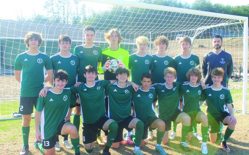 Submitted photo. Members of Tallulah Falls’ varsity boys soccer team for 2023 are front row (from left) Landon Hall, Jake Hall, Austin Ball, Clay Kafsky, Jared Mullis, Jackson Pollock and Jacob Mitchell. Back row are (from left) Brit Shaw, Jackson Cording, Simeon Conjagic, Kelton Reynolds, Josiah Turney, Jake Wehrstein, Laith Reynolds and Head Coach Jeremy Stille. Not pictured are Koen Eller and Luis Varano Pastor.