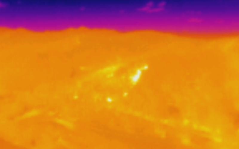 Photo courtesy of Brian Panell. A thermal imaging view of the wildfire at Bettys Creek and Colony Road in Dillard.