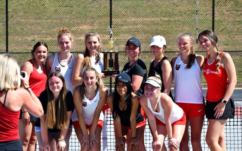 Luke Morey/The Clayton Tribune. The Rabun County Lady Cat tennis team took second place in region, falling to Tallulah Falls on Wednesday, April 12.