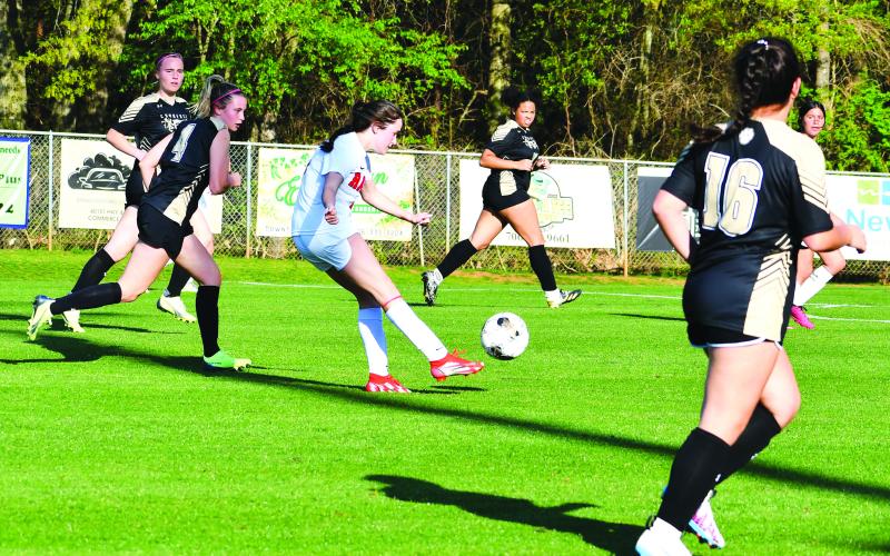 Luke Morey/The Clayton Tribune. Rabun County Lady Cat junior Keygan Antosiak takes a shot against Commerce on Thursday, March 30. Antosiak and the No. 3 seed Lady Cats will take on Darlington in the first round of the playoffs on Tuesday, April 11.