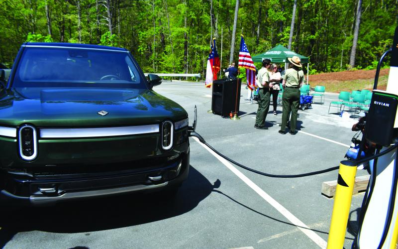 Luke Morey/The Clayton Tribune.  A vehicle receives a charge at the Tallulah Gorge State Park location.