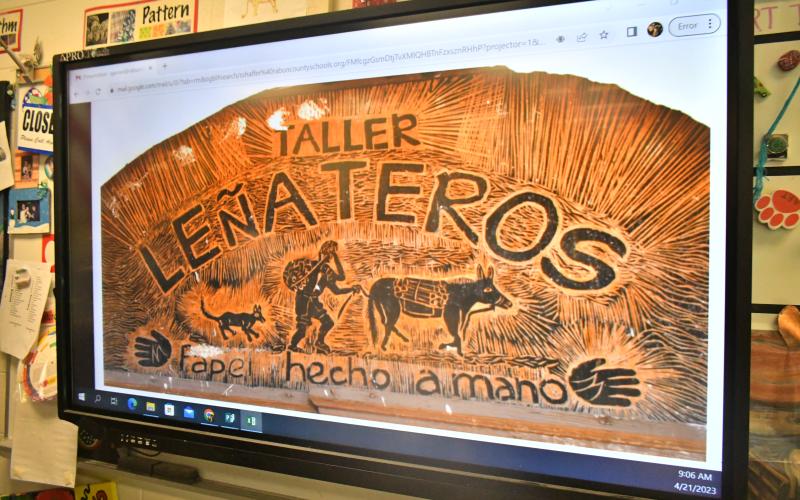 Megan Broome/The Clayton Tribune. Artist Javier Silverio is the director of Taller Leñateros in Chiapas, Mexico. Silverio shared the art of handmade paper with students at Rabun County High School April 21. He spoke about the importance of caring for the environment and not damaging it, so all of the materials and dyes he uses are from natural sources.