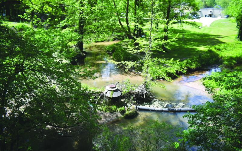 Megan Broome/The Clayton Tribune. This view of a creek crossing at Shadyside Drive and Marsengill Drive in Clayton is part of improvements in downtown Clayton. The goal of the West Downtown Sewer Project is to eliminate creek crossings and move the manhole out of convergence of Scott and Ginger Creeks.