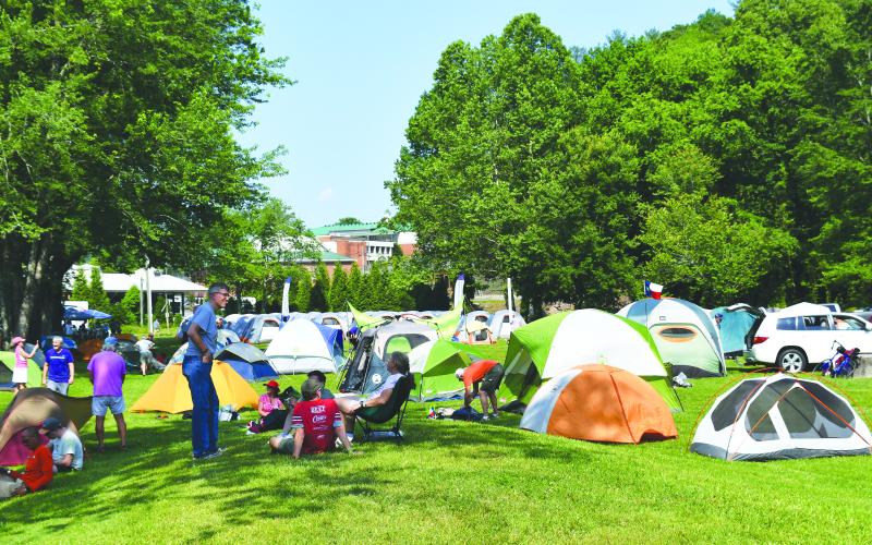 Luke Morey/The Clayton Tribune. The riders camped out on the City Hall grounds on Saturday night.