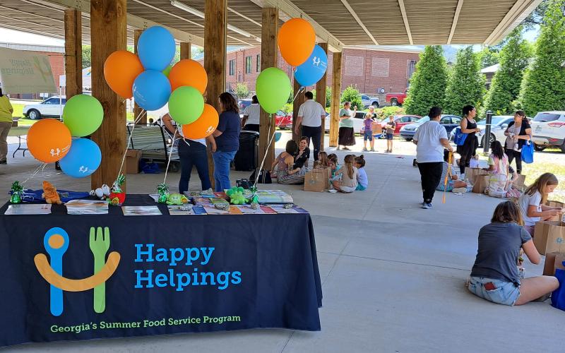 Megan Broome/The Clayton Tribune. Healthy lunches were served during the Happy Helpings, Georgia’s Food Service Program for Kids, kickoff at the pavilions behind the Rabun County Public Library June 13.