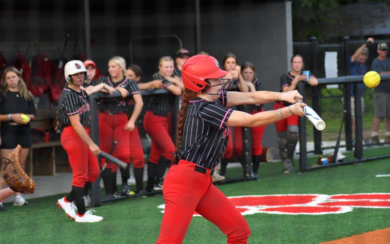 Enoch Autry/The Clayton Tribune. Savannah Sanchez bunts her Lady Cats teammates to the next bases.