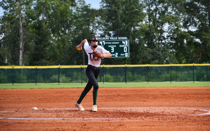 Wade Cheek/The Clayton Tribune. Freshman Callie Craver led the way in the circle, pitching a complete game while tallying nine strikeouts with six hits and six walks allowed.