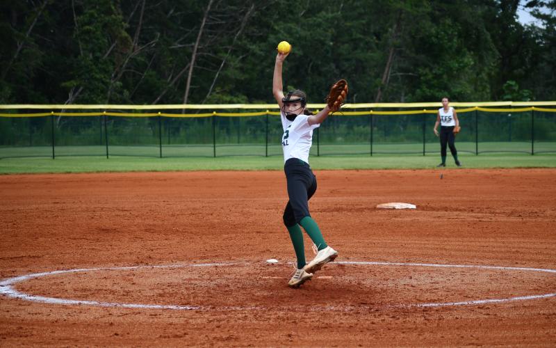 Wade Cheek/The Clayton Tribune. TFS freshman Callie Craver struck out six batters and allowed just four hits during the Lady Indians' 13-12 win over BASA on Sept. 14