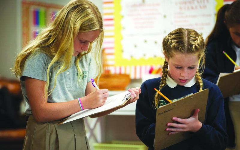 Photo courtesy Rabun Gap-Nacoochee School. Molly Brackett ’31 of Sautee Nacoochee, GA and Cece Weisser ’31 of Clayton, GA on the first day of school at Rabun Gap-Nacoochee School.