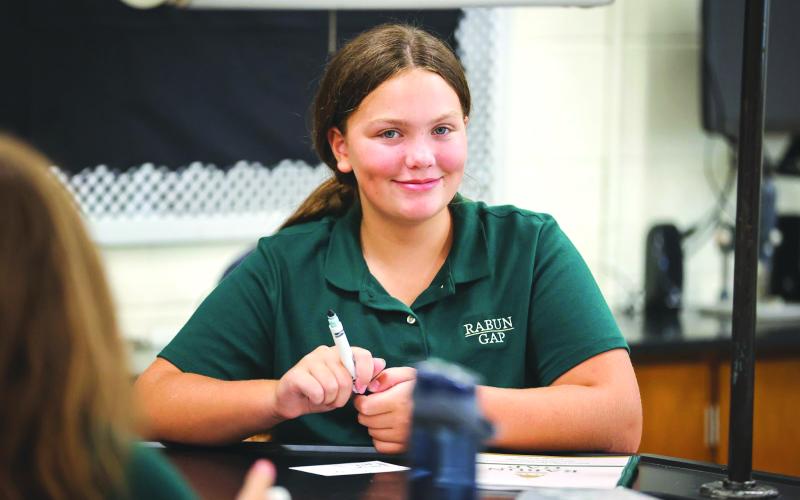 Photo courtesy Rabun Gap-Nacoochee School. Amelia McCracken ’28 of Rabun Gap, GA on the first day of school at the Niles Bolton Middle School at Rabun Gap-Nacoochee School.
