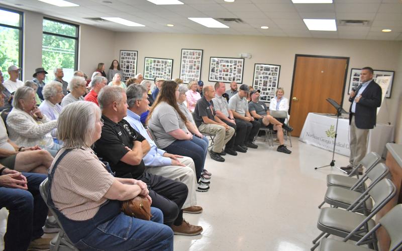 Megan Horn/The Clayton Tribune. Rabun County First Responders were recognized for their lifesaving efforts when Daniel “Jack” Smith suffered a stroke in June, during a special ceremony at the Rabun County Senior Center last month.