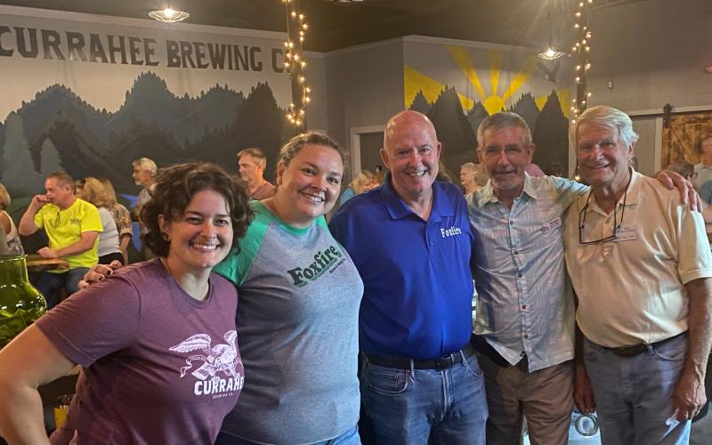 Submitted photo. Foxfire was the recipient of proceeds from nonprofit night at Currahee Brewing Company Sept. 7 and $2,835 was raised to support the organization. Pictured are Hillary Marshall, Ara Joyce, John Singleton, Barry Stiles and Buz Stone.