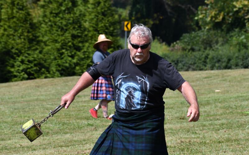 Wade Cheek/The Clayton Tribune. Ed Ray practices his technique for the weight for distance event at this year’s North Georgia Highland Games on a sunny Sept. 30 at the Rabun County Civic Center pavilions. The event will return next year.