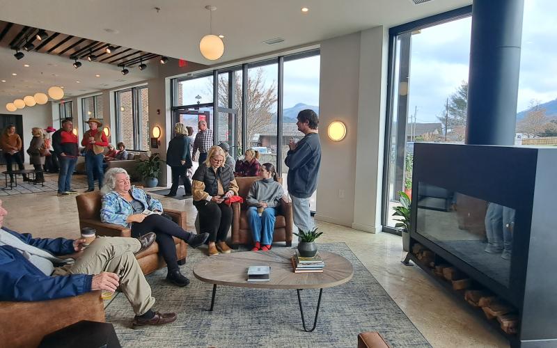Megan Horn/The Clayton Tribune. Many community members showed out to the Open House for the newly-opened Bridge Creek Inn and enjoy a spot by the fireplace in the main lobby Nov. 25.