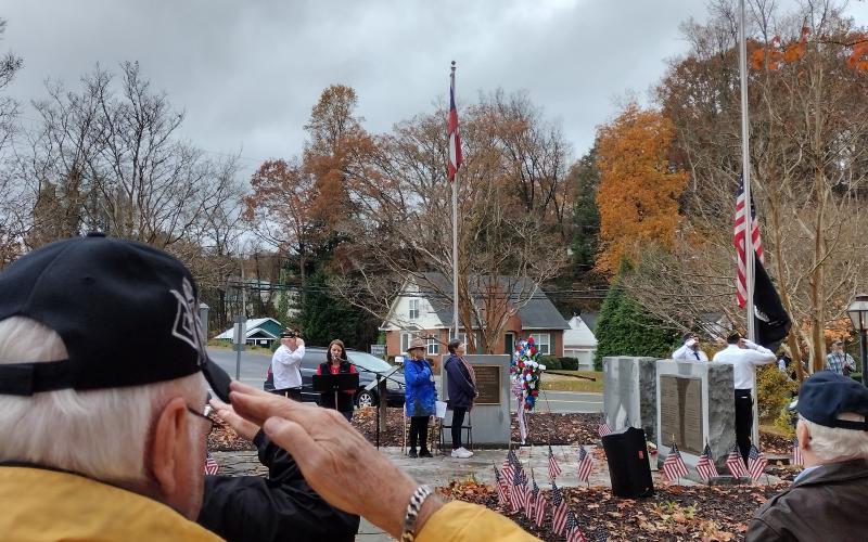 Photo courtesy Conner Horn. Rusty Russ salutes during the Veterans Day Ceremony at Veterans Park in front of the courthouse Nov. 11. Russ is Retired Army National Guard and served in the military for 16 years. He currently lives in Lakemont.