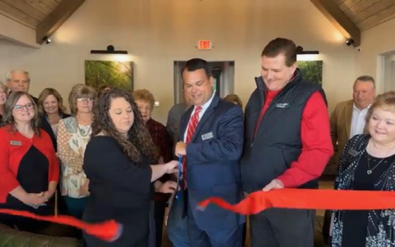 Photo courtesy Forward Rabun/Rabun County Chamber of Commerce. The ribbon is cut at the new North Georgia Credit Union on Highway 441 in Clayton.