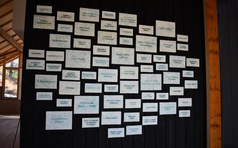 Megan Horn/The Clayton Tribune. This Wall of Donors is on display in the new Antinori Village at the Hambidge Center in Rabun Gap. Left: Photo courtesy Forward Rabun/Rabun County Chamber of Commerce. Forward Rabun/Rabun County Chamber of Commerce congratulated the Hambidge Center on their ribbon cutting.