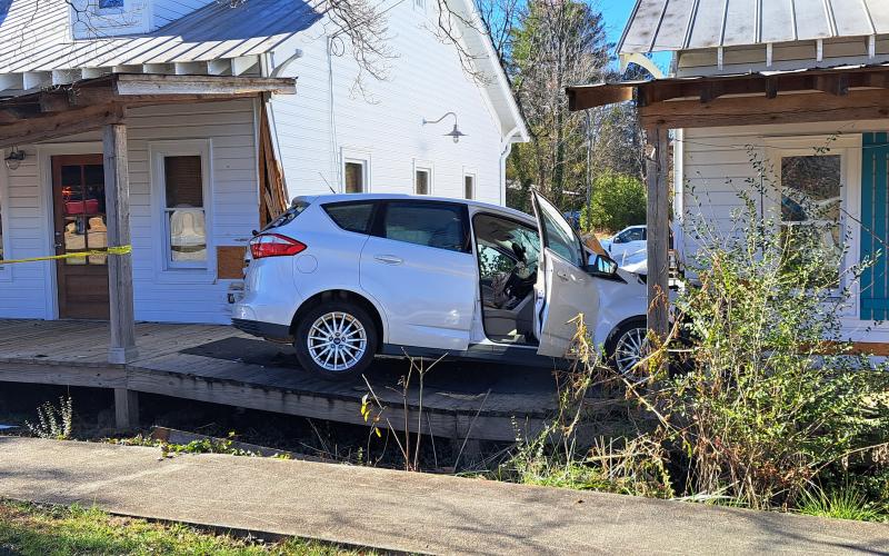 Megan Horn/The Clayton Tribune. A female driver reportedly exited the roadway in Tiger when she had a “medical episode.” The vehicle struck multiple buildings near the Tiger Connector intersection.
