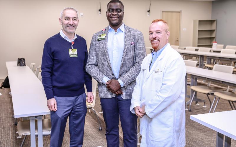 Submitted photo.  Habib Samady, MD, president of Georgia Heart Institute (from left); Ugochukwu Egolum, MD, program director of the Cardiovascular Disease Fellowship program; and John E. Delzell, Jr., MD, vice president of Medical Education for NGHS and Designated Institutional Official for NGMC, lead the program.