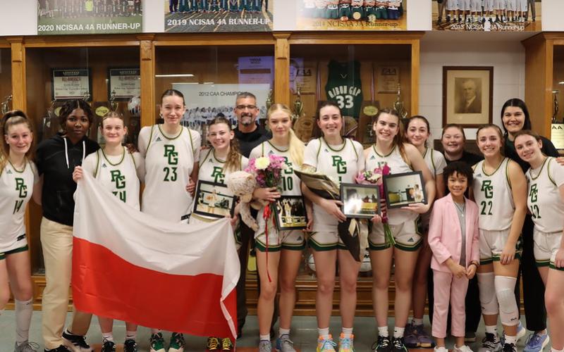 RGNS. Lady Eagle seniors Kornelia Ignerska, Monna Julkunen, Sofia McNabb and Carmen Cabello Rivera joined by their RGNS teammates last Friday, Feb. 9 on Senior Night.