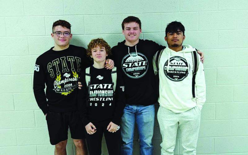 Submitted. Four Wildcat wrestlers placed in this year’s GHSA Traditional State Tournament to help RCHS place 13th overall. From left are grapplers Justin Cody (190), Bryson Hunt (106), Evan Hopper (215) and Rodolfo Ramos (157).