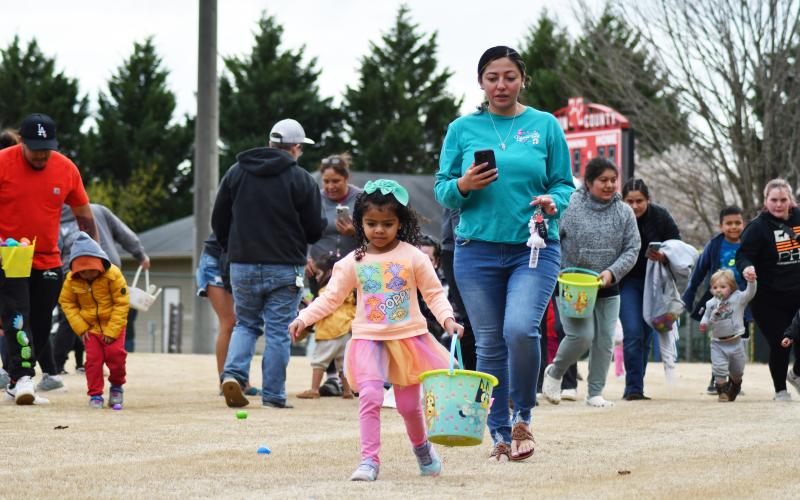 Enoch Autry/The Clayton Tribune. Xylia Moody, 3, searches for more eggs at the Rabun County Recreation Department Easter Egg Hunt on March 25.
