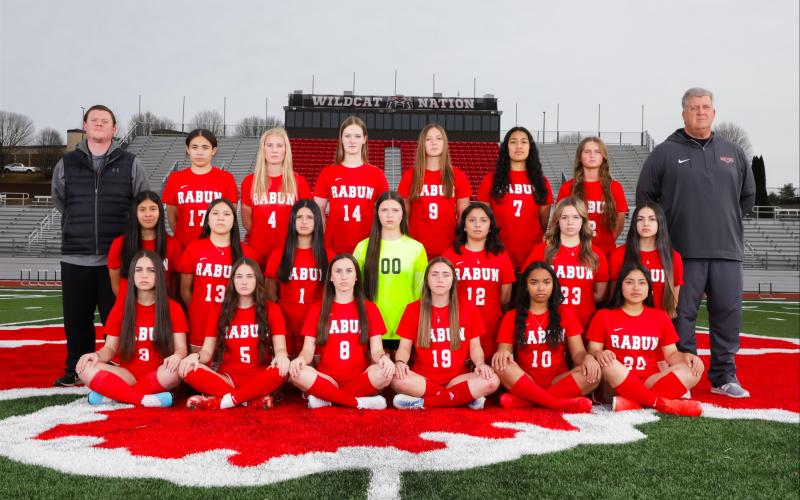 Submitted. The RCHS girls soccer team includes Hayden Bass, Evelyn Rios, Kenzie Stout, Addybeth Owens, Abby Sego, Keygan Antosiak, Itzia Vasquez, Quetzaly Diaz, Ansley Clark, Zara Aponte, Alesia Gonzalez, Aurora Barcenas, Ellie Hernandez, Lana Ezegelyan, Karleigh Nixon, Iris Ortiz-Gavidia, Abby Courtney, Bridget Zaldivar, Loren Mazarky and Holly Crowe. Assisting Brad Holcombe with the Lady Cats’ soccer program is Eric Richeson.