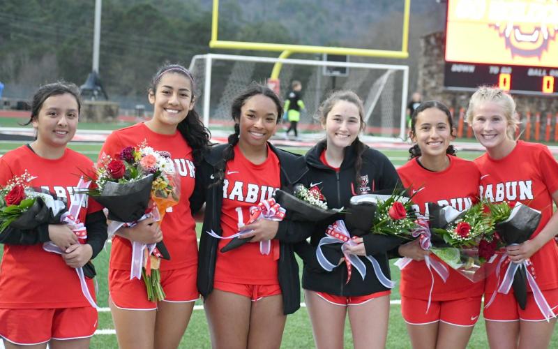Wade Cheek/The Clayton Tribune. The 2024 Class of Lady Cats Alesia Gonzales, Quetzaly Diaz, and Auroroa Barcenas, Keygan Antosiak, Itzia Vasquez and Abby Sego have provided senior leadership this season for the winning program.