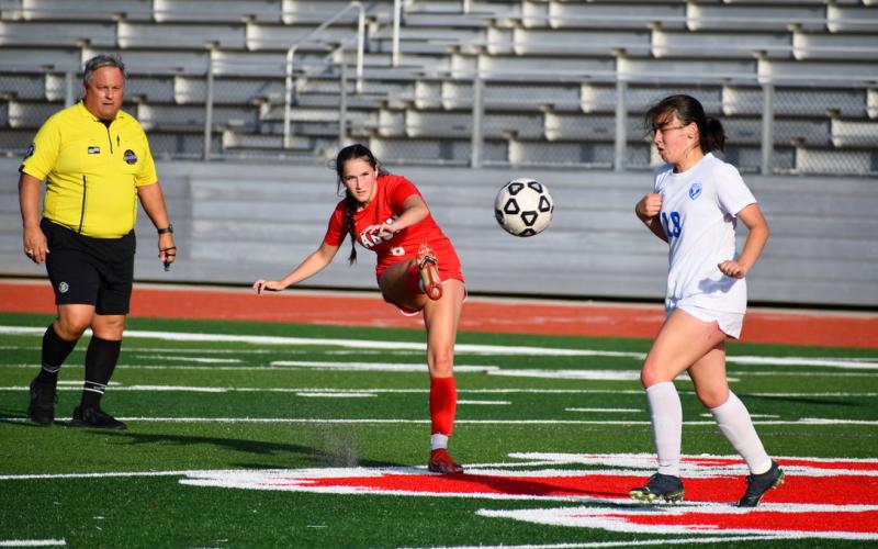 Wade Cheek/The Clayton Tribune. RCHS senior Keygan Antosiak during the RCHS girls soccer team's second round Georgia state playoff game versus Atlanta International; the Lady Cats fell 3-0.