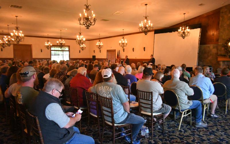 Wade Cheek/The Clayton Tribune. Members of the Rabun County community listen to candidates of the 2024 Rabun County Sheriff's Election during the Monday, April 22 forum at The Dillard House.