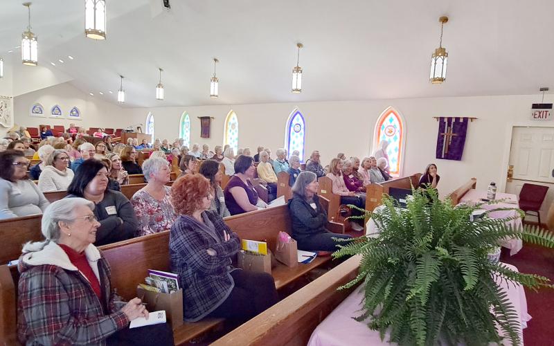 Megan Horn/The Clayton Tribune. Adam Bigelow, horticulturist and botanist who has been studying plants and wildflowers of Southern Appalachia for more than 20 years, lectures on Native Plants to over 100 participants in the March 19 “Prelude to Spring” garden symposium hosted by Mountain Ivy Garden Club.