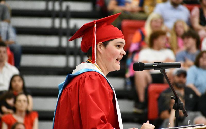 Wade Cheek/The Clayton Tribune. Jalyn Fisher was this year’s valedictorian for the RCHS Class of 2024 and will attend the Georgia Institute of Technology. During the graduation ceremony that was held on Friday, May 24, Fisher delivered a commencement speech to her fellow seniors.
