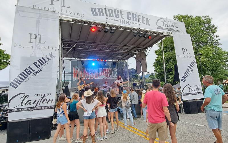 Megan Horn/The Clayton Tribune. Nick Dittmeier and The Sawdusters perform on the Main Stage at the June 1 Ramshackle event in downtown Clayton.