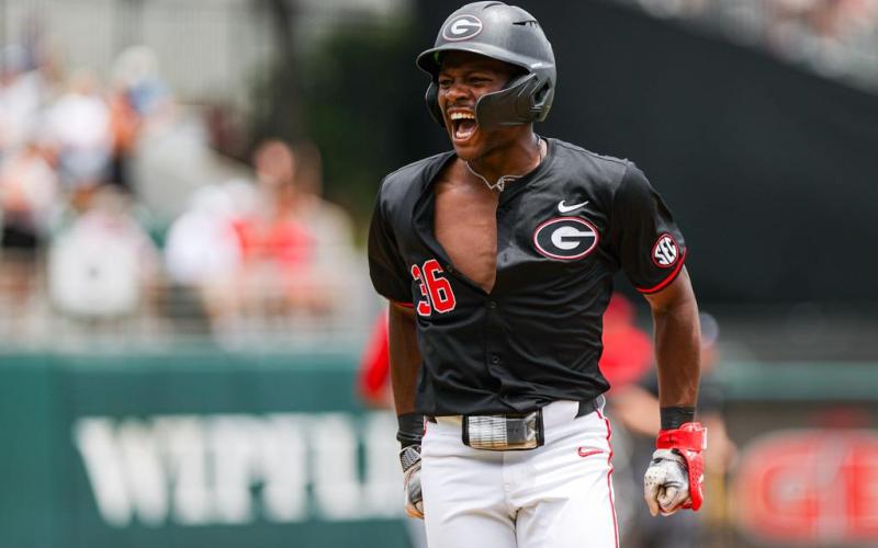 Georgia infielder Tre Phelps (36) during Georgia's game against NC State at the NCAA Athens Super Regional at Foley Field in Athens, Ga., on Sunday, June 9. (Kari Hodges/UGAAA)