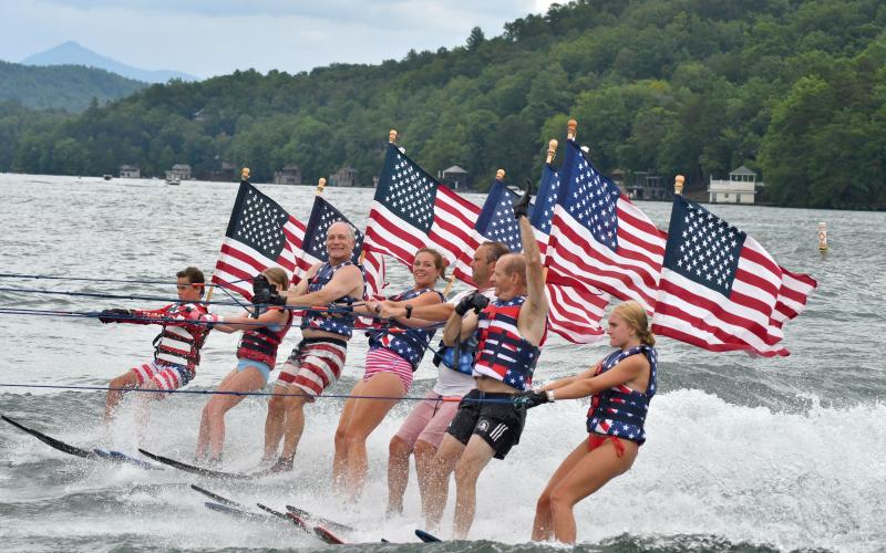 Enoch Autry/The Clayton Tribune. The Ski Patriots again brought their own version of patriotism to Lake Burton as water skiers went around the 27-mile trek of the lake on Sunday, July 7.