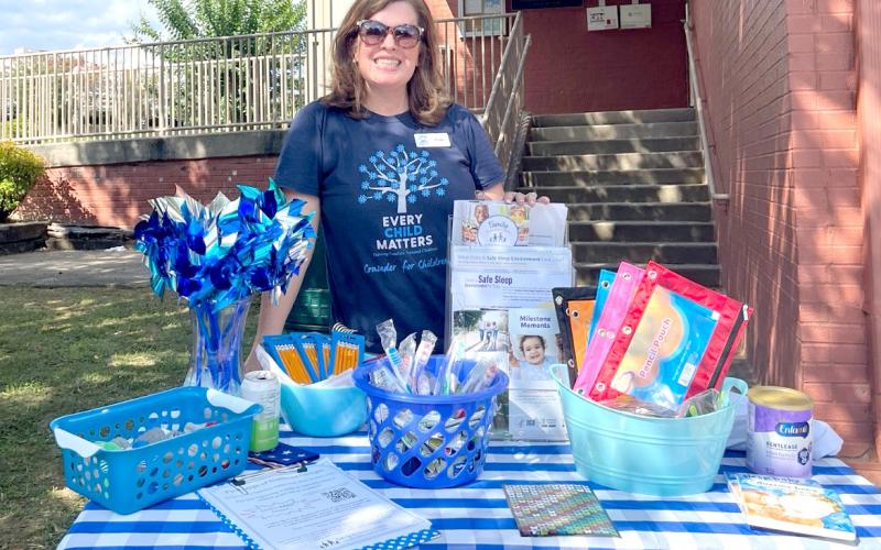 Submitted photo. Jill Jones with Family Resource Center of Northeast Georgia provides educational resources during the public health talk at the Rabun County Health Department July 16.