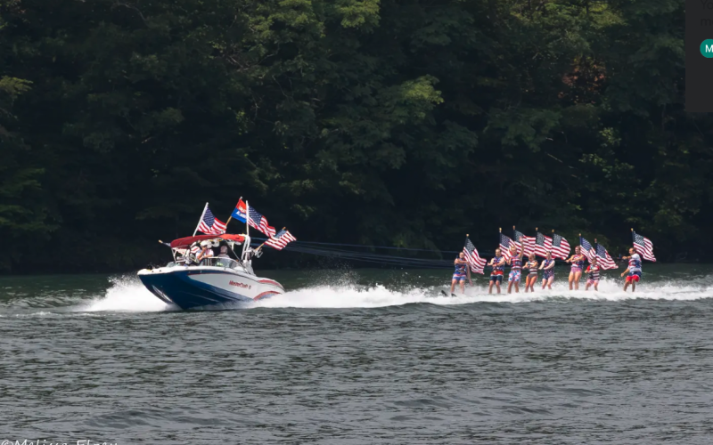 Photo courtesy Melissa Elzey. The Ski Patriots on Lake Burton. The Ski Patriots will ski around the lake this year on Sunday, July 7.