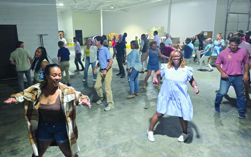Enoch Autry/The Clayton Tribune. Leadership Georgia members line dance inside the Food Bank of Northeast Georgia in Clayton. Below: Submitted photo: The Tallulah Gorge State Park one of the many stops for the Leadership Georgia class who visited Rabun County last week.
