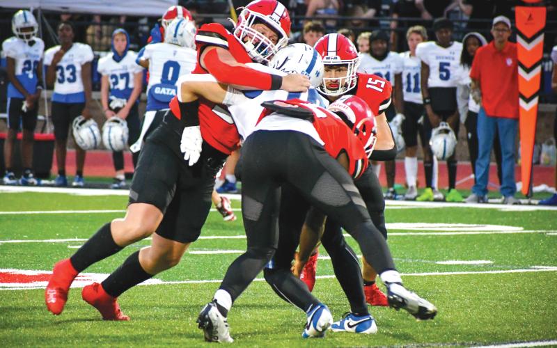 Wade Cheek/The Clayton Tribune. Ethan Hopper and the Wildcat defense stood tall against Bremen to win 24-21 last Friday, Sept. 13. Hopper recorded five tackles in the win.