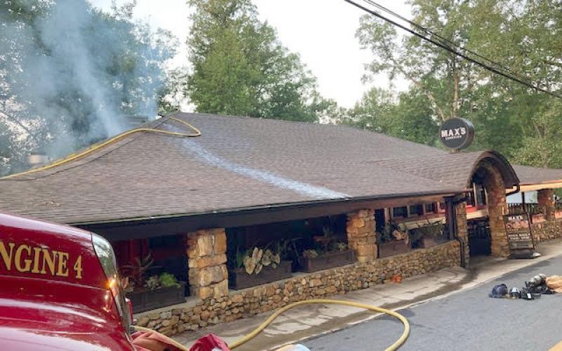 Photo courtesy of Rabun County Fire Services. Rabun County Fire Services works the scene of a structure fire at Max’s Lakeside restaurant on Lake Rabun Friday, Aug. 30. Firefighters were on scene at 5:22 a.m. until 9:50 a.m.