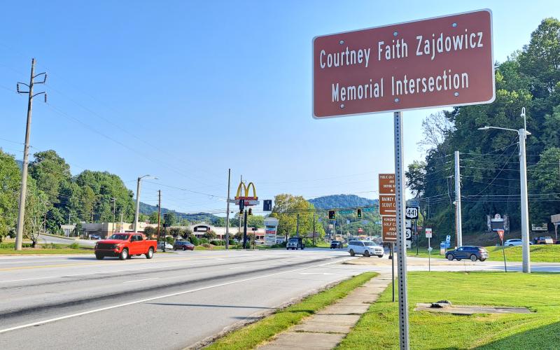 Megan Horn/The Clayton Tribune. Signage is displayed at the Walgreens intersection recognizing the area as “Courtney Faith Zajdowicz Memorial Intersection.” Another sign is displayed at George Eller Curve that reads, “In Memory Of Courtney Faith Zajdowicz DUI Victim September 1, 2021.” Below: Photo submitted.