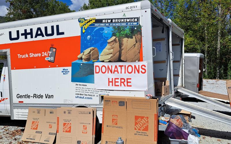 Megan Horn/The Clayton Tribune. Emergency personnel from Station 1 in Clayton collect items for hurricane victims Wednesday. The drop-off will be at 36 Emergency Drive, Clayton until around noon Friday. Oct. 4.