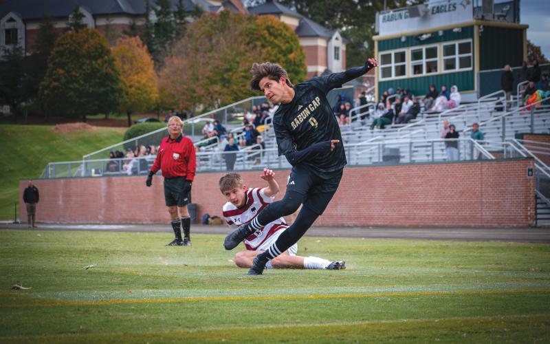 Wade Cheek/The Clayton Tribune. The Rabun Gap-Nacoochee School boys soccer team won their opening playoff game 1-0 over Cannon School this past Tuesday, Oct. 15 to advance to the quarter-final round of the NCISAA Class 4A tournament. The Eagles will take on nationally-ranked Wesleyan Christian Academy on Friday, Oct. 18.