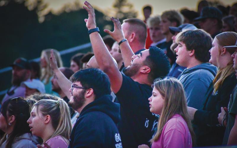Wade Cheek/The Clayton Tribune. Students from Rabun County High School, Rabun County Middle School and Rabun Gap-Nacoochee School joined together for a night of worship and fellowship at the second-ever Fields of Faith hosted by FCA in Rabun County on Wednesday, Oct. 9.