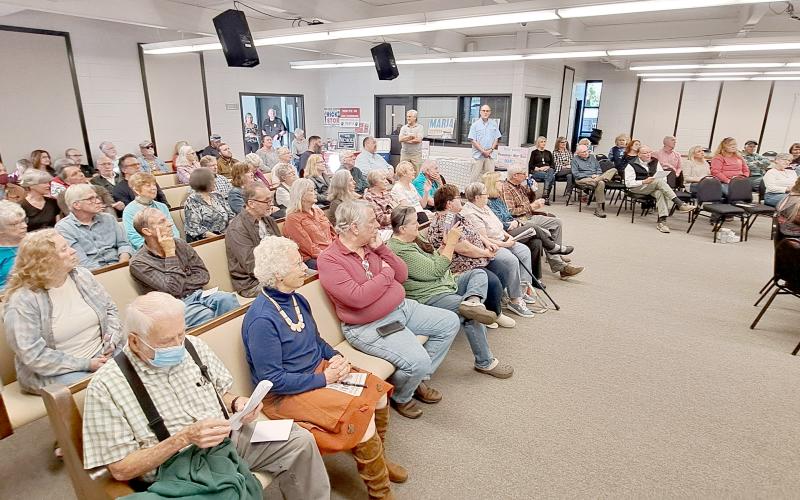 Megan Horn/The Clayton Tribune. It was a packed room at Clayton City Hall on Thursday, Oct. 10, as candidates for County Commission and Board of Education answer questions at forum.