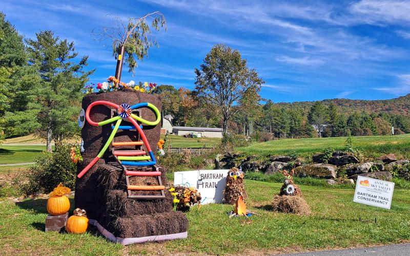 Megan Horn/The Clayton Tribune. Bartram Trail Conservancy decorated this hay bale for the Sky Valley Hay Bale Trail. Below: Veterans of Foreign Wars (VFW) Post 4570 cooked hotdogs for the community at the Sky Valley Fall Fest.